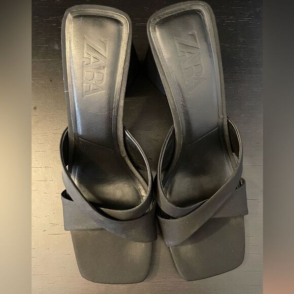 ZARA Black Crossover Heel Sandals Backless Square Toe Women’s EU Size 38 - Picture 3 of 10